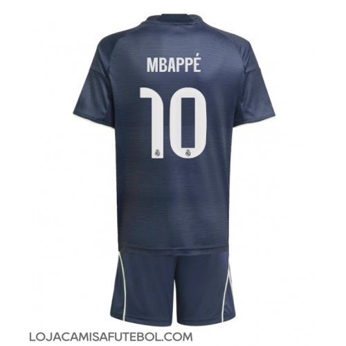Camisa de Futebol Real Madrid Kylian Mbappe #10 Equipamento Secundário Infantil 2025-26 Manga Curta (+ Calças curtas)